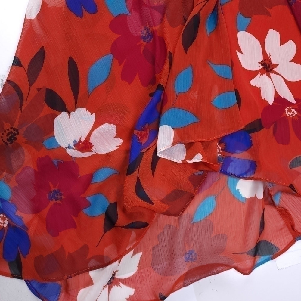 CHAPS Reddish Orange Blue Floral Dress Size 4 - Picture 10 of 15